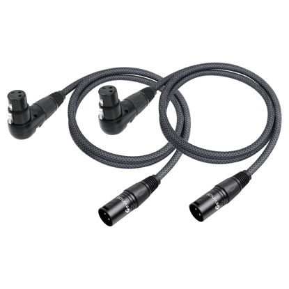 Picture of Devinal Right Angle XLR Cable, Right Angle Female XLR to Straight Male XLR Microphone Mic Cable Cord, 90 Degree XLR Female Adapter for Sound Devices Mixer Recorder 3.3 FT 2 pcs