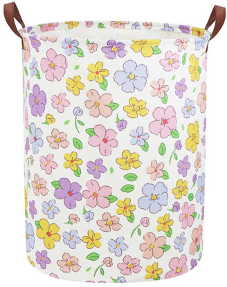 Picture of Sanjiaofen Kids Laundry Hamper,Flower Laundry Basket Collapsible Girls Storage Baskets for Home Decor,Office,Toy Organizer,(Flower)