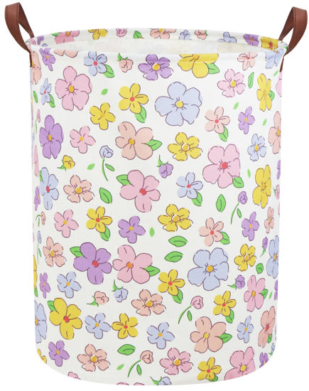 Picture of Sanjiaofen Kids Laundry Hamper,Flower Laundry Basket Collapsible Girls Storage Baskets for Home Decor,Office,Toy Organizer,(Flower)