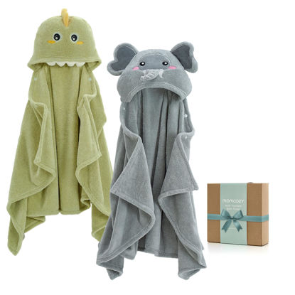 Picture of Momcozy Hooded Baby Towels-Visualize Health Label -2 Pack Premium Coral Fleece Bath Towel with Large Size-Ultra Absorbent for Baby Comfort- Great Gift for Newborn, Toddler and Kids(28"x 55", L x W)