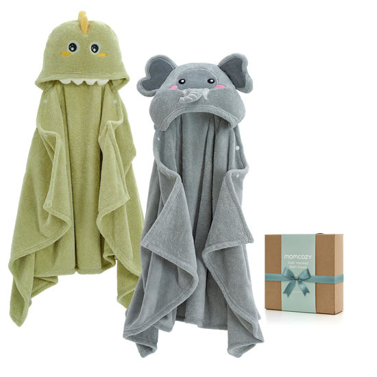 Picture of Momcozy Hooded Baby Towels-Visualize Health Label -2 Pack Premium Coral Fleece Bath Towel with Large Size-Ultra Absorbent for Baby Comfort- Great Gift for Newborn, Toddler and Kids(28"x 55", L x W)