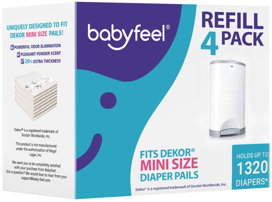 Picture of Babyfeel Refills Compatible with DEKOR MINI Diaper Pails | 4 Pack | Exclusive 20% Extra Thickness | Diaper Pail Refills with Powerful Odor Elimination | Powder Scent | Holds up to 1320 Diapers