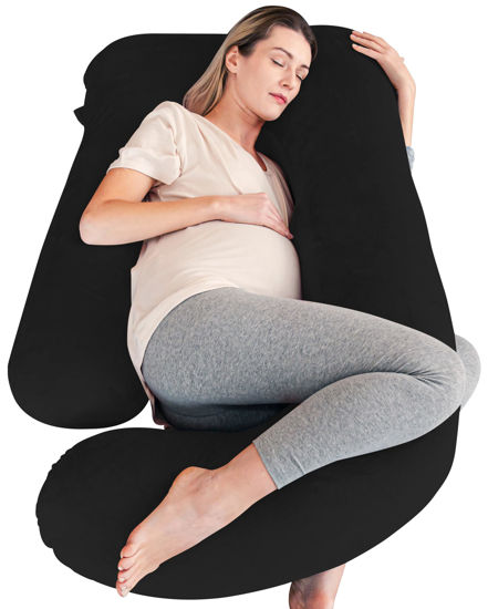 Picture of Cute Castle Pregnancy Pillows, Soft U-Shape Maternity Pillow with Removable Cover - Full Body Pillows for Adults Sleeping - Pregnancy Must Haves - Jumbo 57 Inch - Black