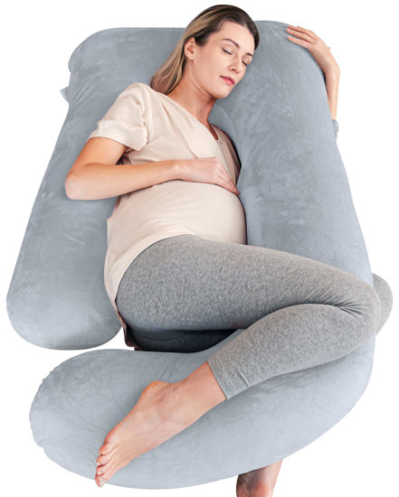 Picture of Cute Castle Pregnancy Pillows, Soft U-Shape Maternity Pillow with Removable Cover - Full Body Pillows for Adults Sleeping - Pregnancy Must Haves - Jumbo 57 Inch - Light Grey