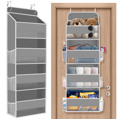 Picture of SpaceHacks 1 Pack Over The Door Organizer, Hanging Storage Organizer with Clear Window, 40lb Ultra Sturdy Large Capacity Room Organizer for Pantry Laundry Bathroom Nursery Closet Baby Essential (Grey)