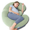 Picture of QUEEN ROSE Cooling Pregnancy Pillows - E Shaped Pregnancy Pillows for Sleeping, Detachable Body Pillow for Pregnant Side Sleeper, Cooling Silky Cotton Cover, Sage Green