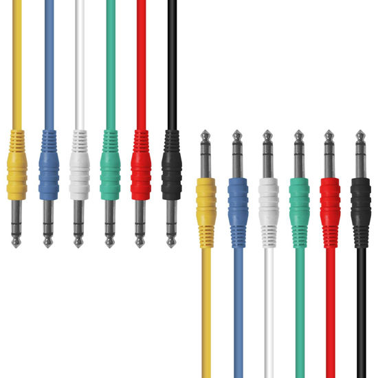 Picture of AxcessAbles 1/4 (6.35mm) TRS to 1/4 (6.35mm) TRS Multi-Color Balanced Stereo Patch Cables 6-Pack Outboard Gear & Patchbay Studio Cables External Effects Digital Analog Effects (5ft)
