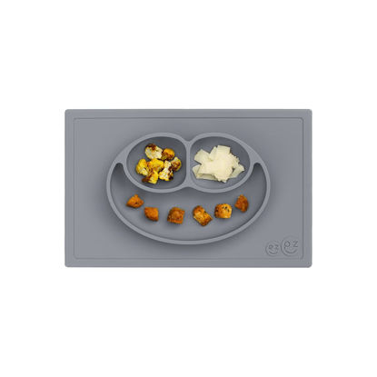 Picture of ezpz Happy Mat - 24 Months+ (Gray) - 100% Silicone Suction Plate with Built-in Placemat for Toddlers + Preschoolers - Divided Toddler Plates - Toddler Essentials