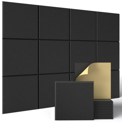 Picture of Sonicism 12 Pack Acoustic Wall Panels with Self-Adhesive, 12" X 12" X 0.4" Sound Proof Foam Panels, Decorative Soundproof Wall Panels, Sound Proof Absorbing Tiles for Home & Offices, Black