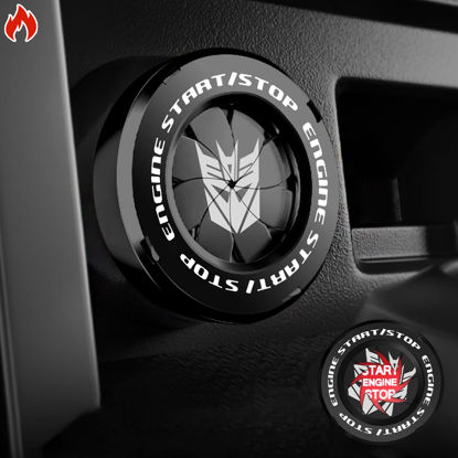 Picture of Tybasthe Rotary Push Start Button Cover, Transformers Car Accessories Engine Start Stop Button Cover, Decepticon Car Stickers Interior Decor, Motorcycle Ignition Key Switch Cover, Black