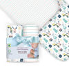 Picture of 100% Organic Cotton Fitted Travel Crib/Playard Sheets for Guava Lotus, BabyBjorn, Dream on Me, Baby Joy, Chicco, Pamo Babe and All Other 24" x 42" Pads/mattresses. 4 Safety Strap Holes. 2 Pk Boy, Girl