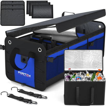 Picture of FORTEM SUV Trunk Organizer with Cooler, Car Organizer, Collapsible Multi-Compartment Storage Bag for Car Accessories for Women, Non Slip Bottom, Adjustable Straps, Foldable Cover (Extra Large, Blue)