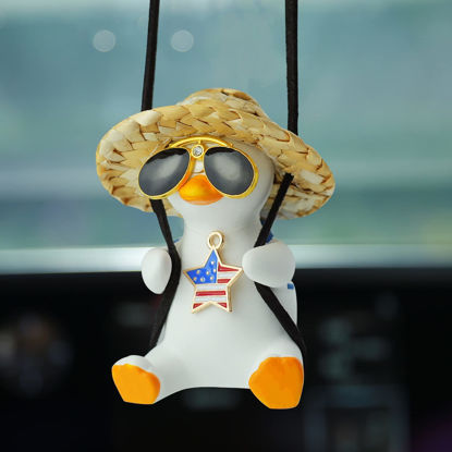 Picture of Cool Swinging Duck Car Hanging Ornament, Pendant Interior Rearview Mirror Decoration and Car Rear View Mirrior Hanging Accessories (Flag)