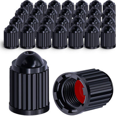 Picture of MEAJOO 30PCS Plastic Tire Valve Stem Caps, Corrosion Resistant, with O Rubber Ring, Airtight Seal Heavy Duty Dustproof Tire Valve Stem Covers for Cars, SUV, Trucks, Bikes, Motorcycles, Bicycles(Black)