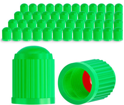 Picture of MEAJOO 50PCS Tire Valve Stem Caps, Corrosion Resistant, with O Rubber Ring, Airtight Seal Heavy Duty Dustproof Tire Valve Stem Covers for Cars, SUV, Trucks, Bikes, Motorcycles, Bicycles(Green)