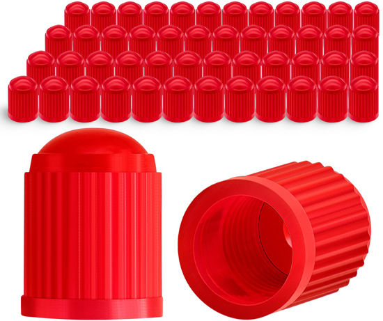 Picture of MEAJOO 50PCS Tire Valve Stem Caps, Corrosion Resistant, with O Rubber Ring, Airtight Seal Heavy Duty Dustproof Tire Valve Stem Covers for Cars, SUV, Trucks, Bikes, Motorcycles, Bicycles(Red)
