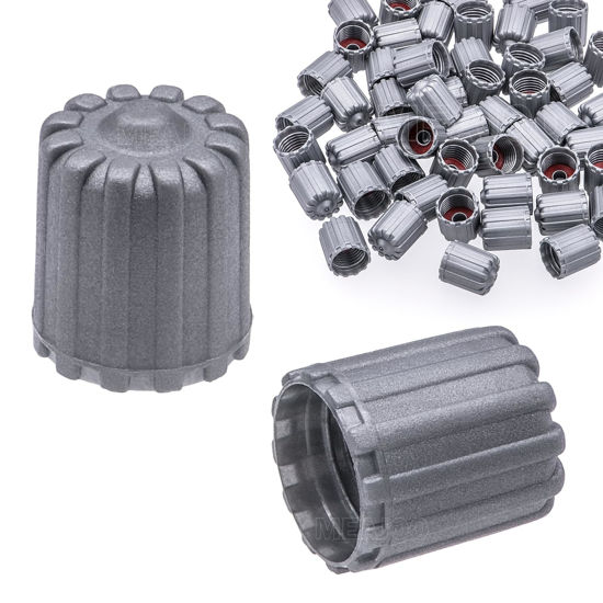 Picture of MEAJOO 50PCS TPMS Tire Valve Stem Caps, Plastic Wheel Tire Valve Stem, with O-Ring Rubber Seal, Universal Tire Valve Stem Covers for Cars, SUV, Trucks, Bikes, Motorcycles, Bicycles(Gray)