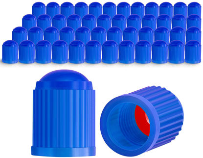 Picture of MEAJOO 50PCS Tire Valve Stem Caps, Corrosion Resistant, with O Rubber Ring, Airtight Seal Heavy Duty Dustproof Tire Valve Stem Covers for Cars, SUV, Trucks, Bikes, Motorcycles, Bicycles(Blue)