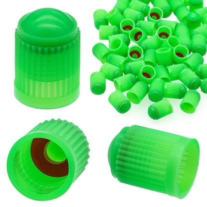 Picture of MEAJOO 100PCS Tire Valve Stem Caps, Corrosion Resistant, with O Rubber Ring, Airtight Seal Heavy Duty Dustproof Tire Valve Stem Covers for Cars, SUV, Trucks, Bikes, Motorcycles, Bicycles(Green)