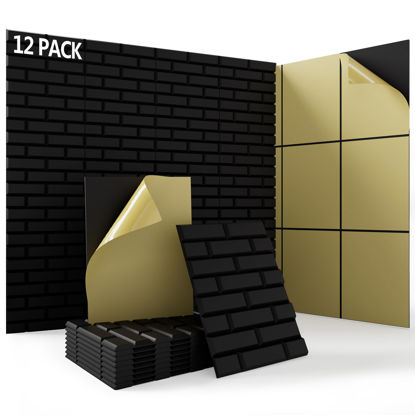 Picture of 12 Pack Acoustic Panels,16X12X0.4 Inches Soundproof Wall Panels,Self-adhesive Sound proof panels for walls,Acoustic Treatment for Recording Studio&Office(Brick, Black)