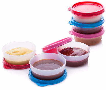 Picture of SIGNORA WARE Condiment Containers with Lids- 6 pk. 2.3 oz.Salad Dressing to go Small Food Storage Containers- Sauce Cups Leak proof Reusable Plastic BPA free for Lunch Box Picnic Travel