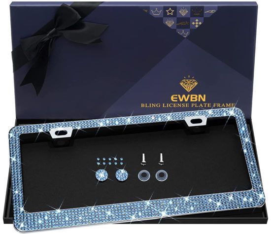 Picture of Bling Rhinestone License Plate Frame for Women, Sparkly License Plate Frames| Stainless Steel Frames & Over 1200 pcs Finest 14 Facets Glass Crystals Premium Diamond(Light Blue)