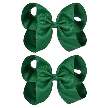 Picture of DEEKA 2 PCS 6" Big Hand-made Grosgrain Ribbon Solid Color Hair Bows Alligator Clips Hair Accessories for Little Teen Toddler Girls Kids Set of 2 -Hunter Green