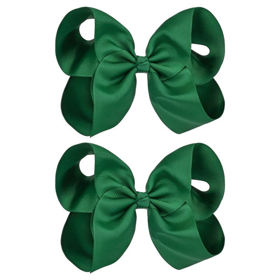 Picture of DEEKA 2 PCS 6" Big Hand-made Grosgrain Ribbon Solid Color Hair Bows Alligator Clips Hair Accessories for Little Teen Toddler Girls Kids Set of 2 -Hunter Green
