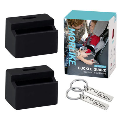 Picture of Morlike Silicone Seatbelt Secure Buckle Safety Cover Lock | Keep Children Safe in Car Seat and Prevent Kids from Accidentally Unbuckling | Buckle Guard Fits Almost Vehicles (Black, 2 Pack)