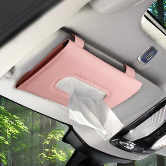 Picture of Tissue Dispenser for Car, Visor Tissue Holder, Car Mask Holder, Car Napkin Holder, Tissue Holder for Car Visor with One Tissue Refill, Autos Pink