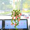 Picture of Boho Car Plant Crochet Hanging Accessories Crochet Plants for Car Rear View Mirror Cute Car Pink Plants for Women1