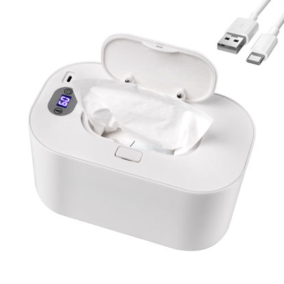 Picture of Baby Wipe Warmer and Baby Wet Wipes Dispenser, 5 Modes of Temperature Heating Control Portable Diaper Wipes Warmer for Newborn Baby, Baby Shower Gifts White