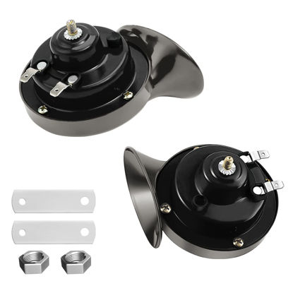 Picture of BLAU GRUN 2PCS 300DB Super Loud Train Horns, 12V Waterproof Air Horns Replacement Kit, Car Air Electric Snail Double Horn, Automotive Accessories Universal for Motorcycle, Truck, Bike, Boat (Gray)