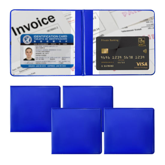 Picture of Ziciner 4PCS Car Registration and Insurance Holder, 5.2"× 4.7" Leather Auto Glove Box Organizer with Closure, Essential Car Document Holder for Card, Driver License (Blue)
