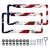 Picture of LIN KANG American Flag License Plate Frame Holder - 2 Pack Universal Aluminum Matte Stripe US Flag Gloss Patriotic Car Plate Frame Covers with Free Screws Fasteners Caps