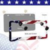 Picture of LIN KANG American Flag License Plate Frame Holder - 2 Pack Universal Aluminum Matte Stripe US Flag Gloss Patriotic Car Plate Frame Covers with Free Screws Fasteners Caps