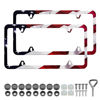 Picture of LIN KANG American Flag License Plate Frame Holder - 2 Pack Patriotic Universal Aluminum Matte Stripe US Flag Gloss Car Plate Frame Covers with 4 Holes and Screws Fasteners Caps
