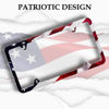 Picture of LIN KANG American Flag License Plate Frame Holder - 2 Pack Patriotic Universal Aluminum Matte Stripe US Flag Gloss Car Plate Frame Covers with 4 Holes and Screws Fasteners Caps