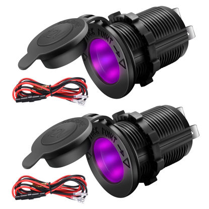 Picture of 12V Cigarette Lighter Socket, 2 Pack Car Marine Motorcycle ATV RV Lighter Power Outlet Socket Replacement 12 Volt Waterproof Plug(Purple)