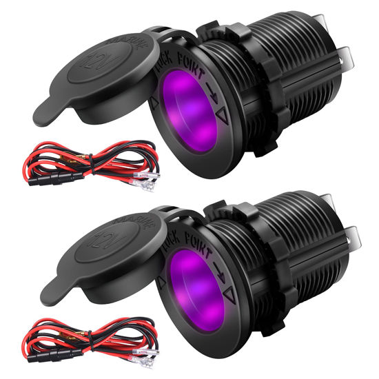 Picture of 12V Cigarette Lighter Socket, 2 Pack Car Marine Motorcycle ATV RV Lighter Power Outlet Socket Replacement 12 Volt Waterproof Plug(Purple)