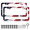 Picture of LIN KANG Patriotic American Flag License Plate Frame Holder - 2 Pack Universal Aluminum Matte Stripe US Flag Gloss Car Plate Frame Covers with 2 Holes and Screws Fasteners Caps
