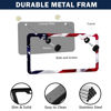 Picture of LIN KANG Patriotic American Flag License Plate Frame Holder - 2 Pack Universal Aluminum Matte Stripe US Flag Gloss Car Plate Frame Covers with 2 Holes and Screws Fasteners Caps