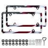 Picture of LIN KANG American Flag License Plate Frame Holder - 2 Pack Patriotic Universal Aluminum Matte Stripe US Flag Gloss Car Plate Frame Covers with 4 Holes and Screws Fasteners Caps