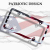 Picture of LIN KANG American Flag License Plate Frame Holder - 2 Pack Patriotic Universal Aluminum Matte Stripe US Flag Gloss Car Plate Frame Covers with 4 Holes and Screws Fasteners Caps
