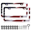 Picture of LIN KANG Patriotic American Flag License Plate Frame Holder - 2 Pack Universal Aluminum Matte Stripe US Flag Gloss Car Plate Frame Covers with 2 Holes and Screws Fasteners Caps