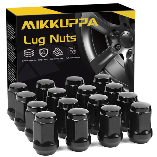 Picture of MIKKUPPA M12x1.5 ATV Lug Nuts - 16pcs 12x1.5 Aftermarket Lug Nuts Black with 19mm Hex, Compatible with Polaris Ranger XP RZR 900 1000 General 1000 Pioneer 500 700 1000