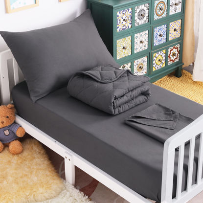 Picture of NTBAY Toddler Bedding Set - 4 Piece Soft and Breathable Crib Bedding Set for Boys and Girls, Includes Quilted Comforter, Fitted Sheet, Flat Top Sheet and Envelope Pillowcase, Dark Grey