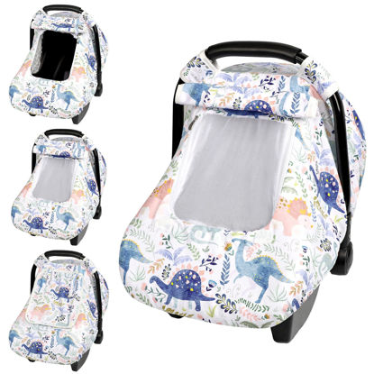Picture of Pea Pod Winter Baby Car Seat Cover for Newborn, Warm Infant Car Seat Canopy Covers with 2 Layers Windows of Breathable Mesh/Fabric, Lightweight Polyester/Thick Minky Dot Backing, Universal Fit