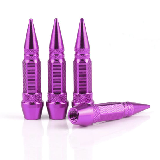 Picture of SINGARO 60mm Spiked Valve Caps, Aluminum Alloy Dustproof and Waterproof Tire Valve Stem Caps, Suitable for Cars, Trucks and Motorcycles (4PCS Purple)