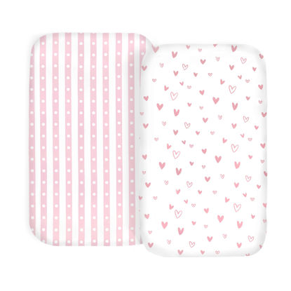 Picture of 100% Organic Cotton 2 Pk Bedside Sleeper Bassinet Fitted Mattress Sheets for Mika Micky, Baby Delight, Ronbei, Chicco, KoolerThings, Cloud Baby, AMKE, Angelbliss, Maxi-COSI, Arm's Reach, Plus. Girl